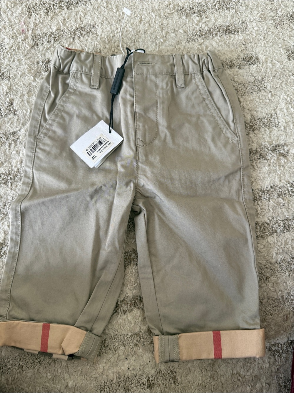 Burberry Tan Flat-Front Cotton Shorts with Signature Cuff